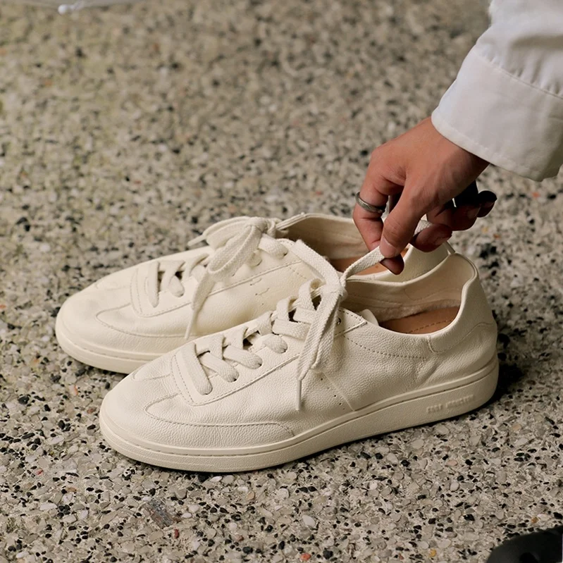 Summer Versatile Thin Leather Sneakers Soft Cowhide Flat Bottom Women's Shoes Casual round Toe Rubber Sole Breathable Mesh