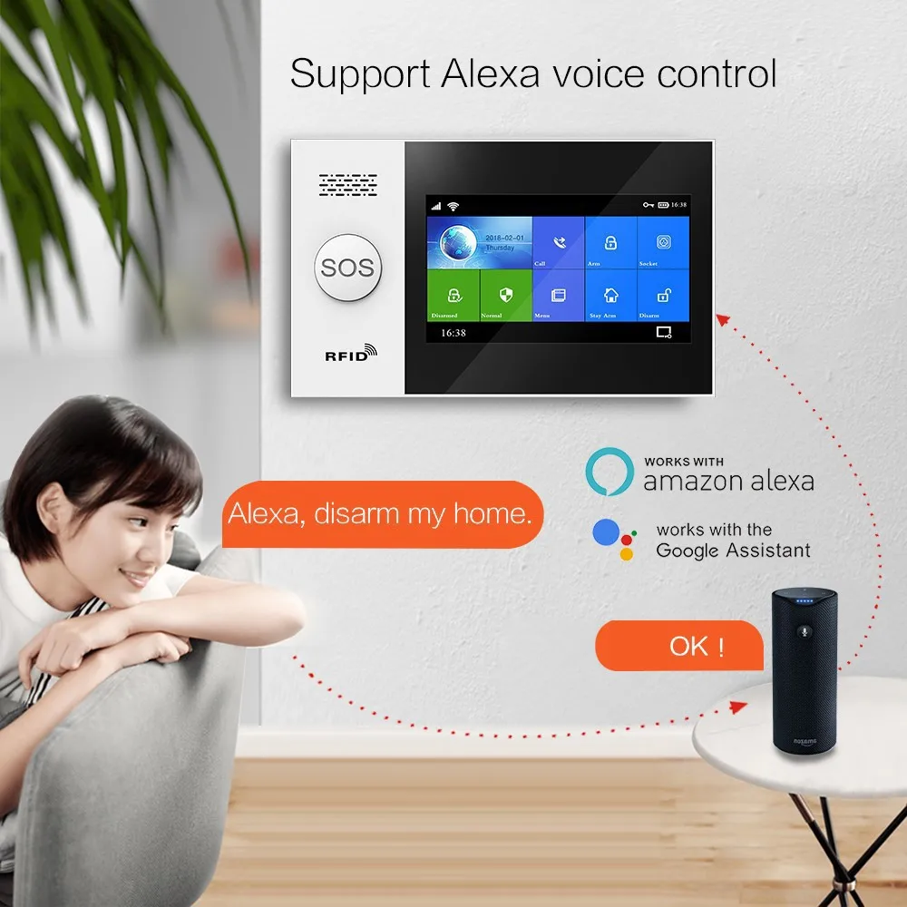 PGST PG-107 4G Wireless Home Alarm System WiFi Security System with 4.3 Inch Full Touch Screen,Compatible with Alexa and Google