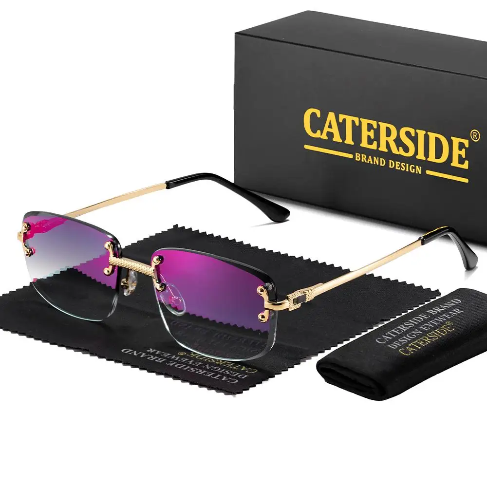 CATERSIDE Rahmenlose Sonnenbrille für Herren und Damen, luxuriöse Outdoor-Party-Sonnenbrille, Metallrahmen, Spiegel-Verlaufsgläser, UV400 – Detail 6
