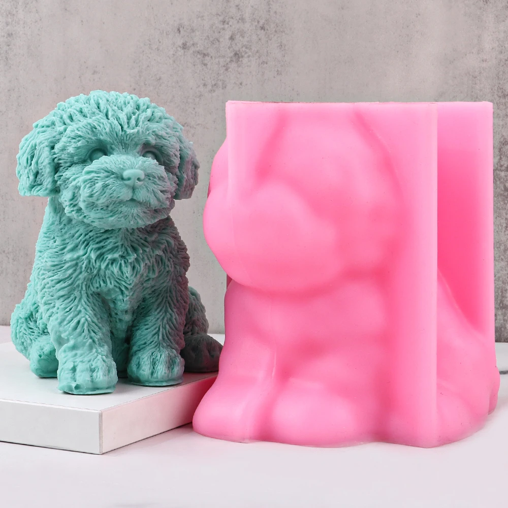 Large Size Teddy Dog Candle Silicone Mold Cute Animal Handmade Craft Gypsum Candle Resin Mould DIY Silicone Soy Wax Molds Decor