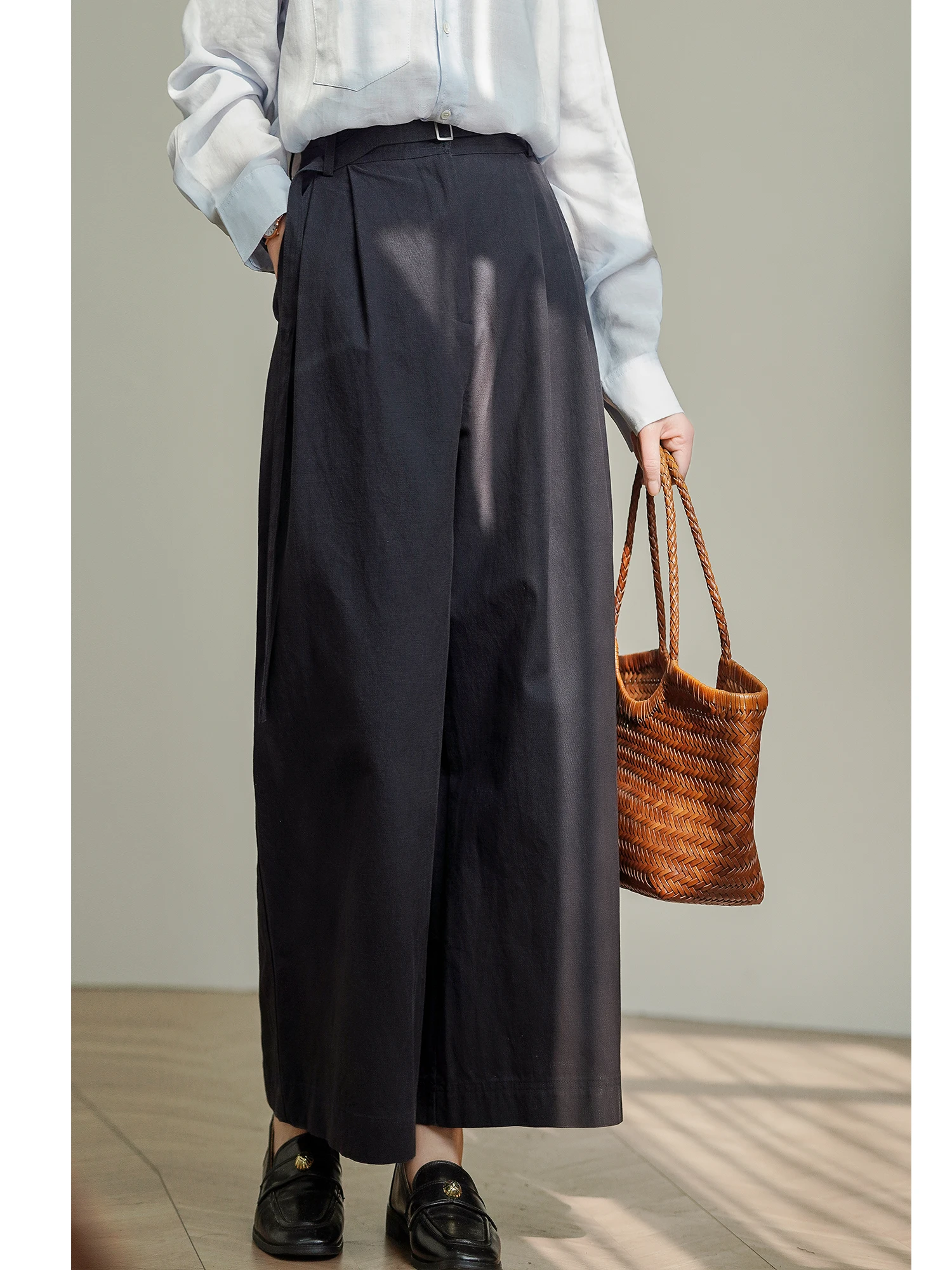 Tu Cotton High Waist Wide Leg Pants Nine Points Office Work…