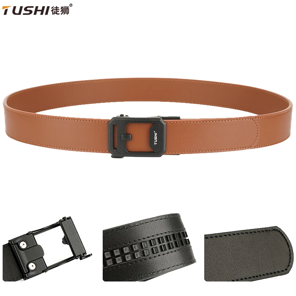 

TUSHI Men Belts Automatic Buckle Tactical Belt Genuine Leather High Quality Military Belts For Men Strap Casual Buises for Jeans