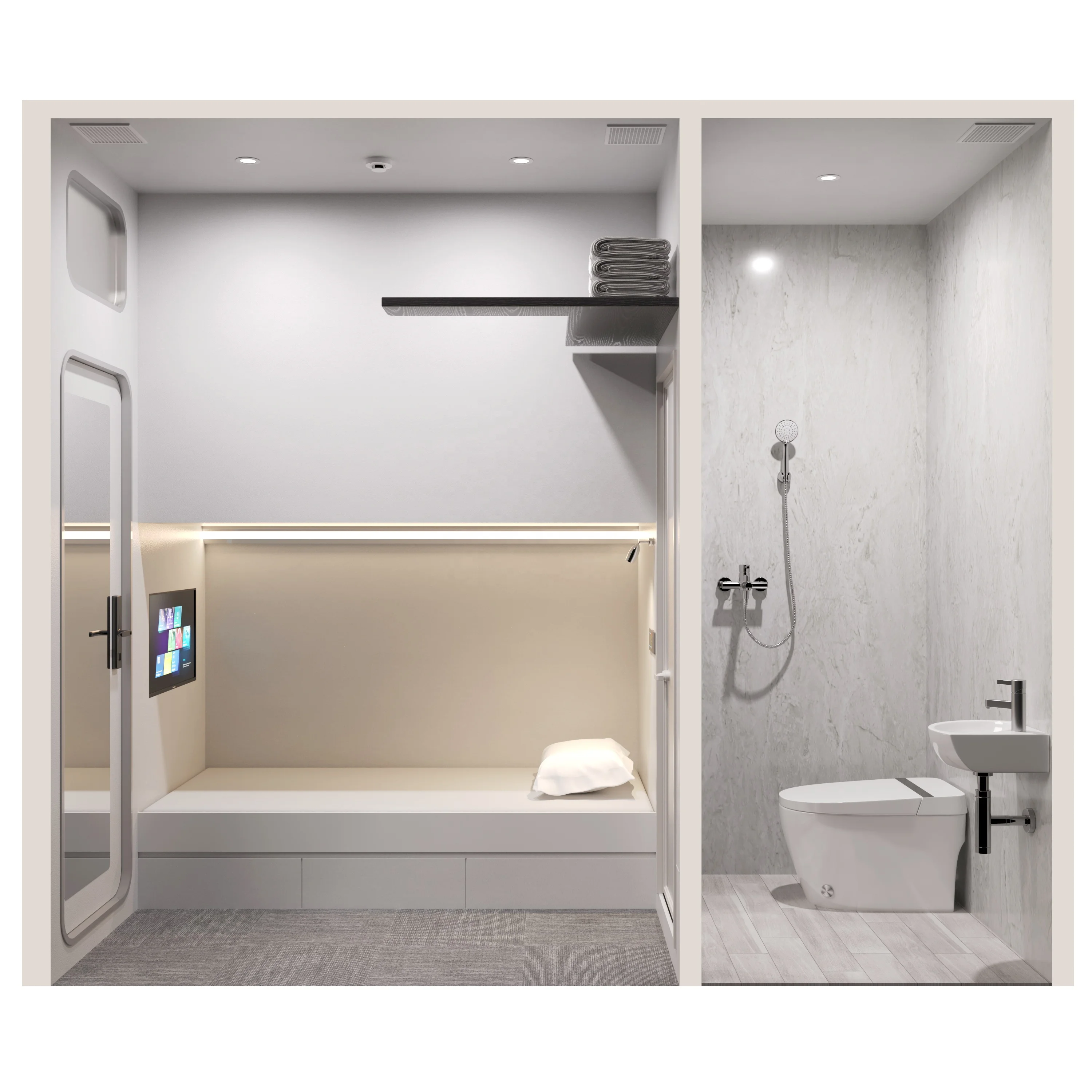 Kabina do spania z niezależną wentylacją + podkładka z pianki memory