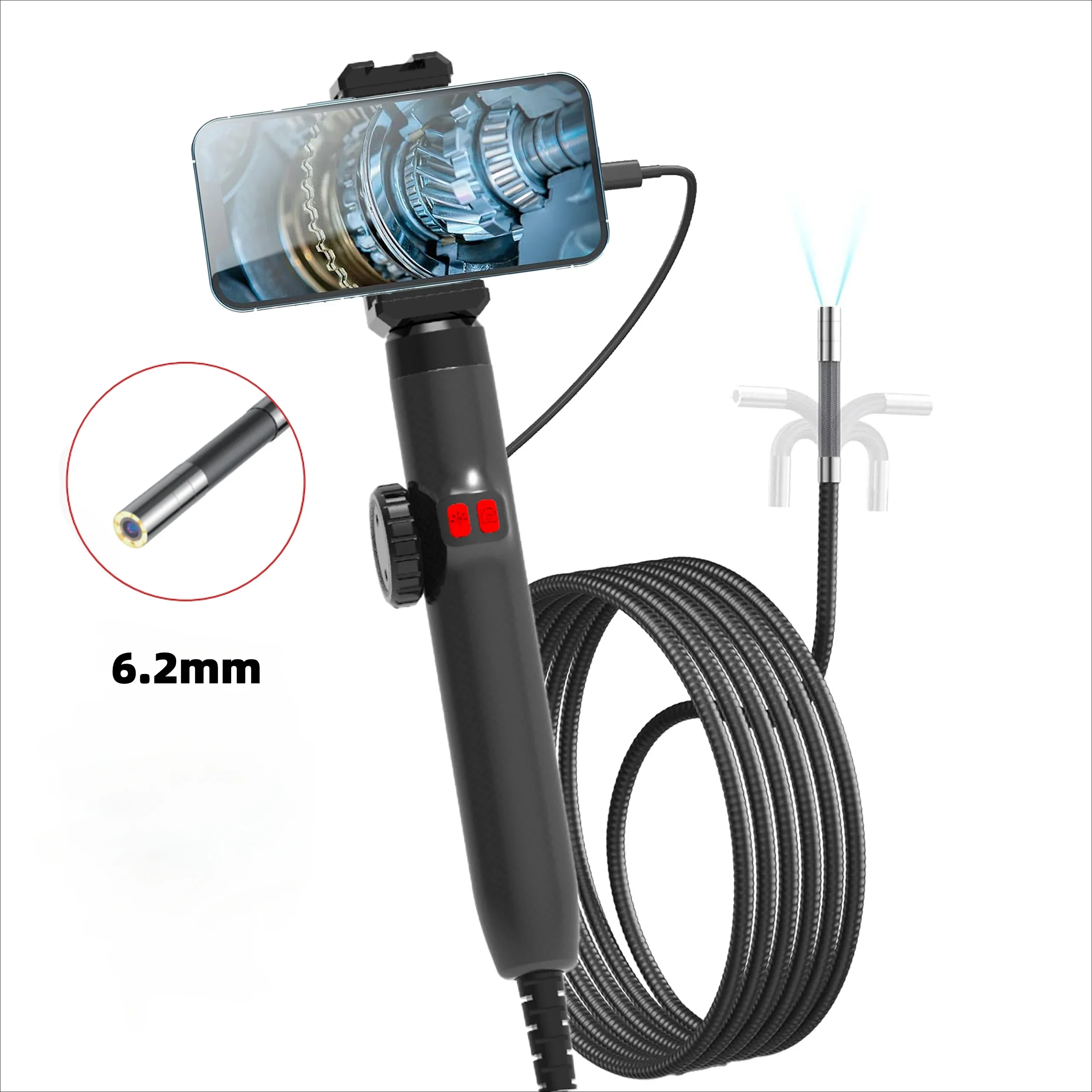 6.0mm360° Articulating Borescope Endoscope Camera with Light, Waterproof Probe,  Endoscope with Android/iOS Phone