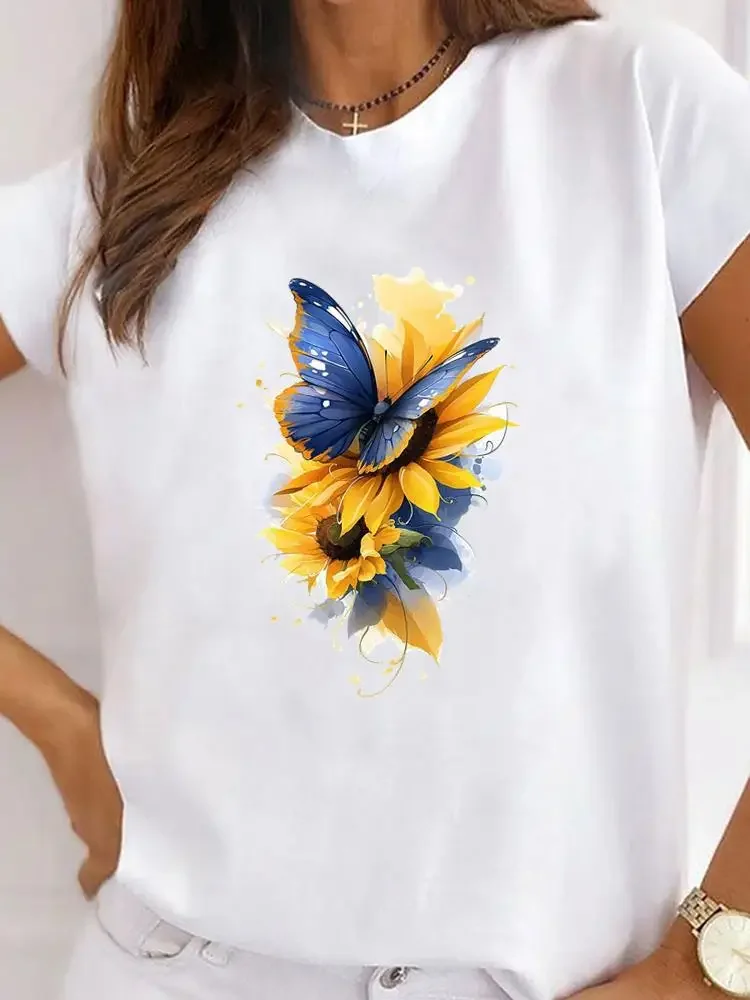 T-shirt manches courtes col rond pour femmes, joli papillon, graphique, populaire, décontracté, vêtements à la mode, imprimé, Y2K