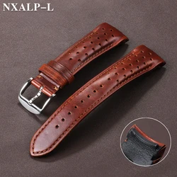Genuine Leather Watch Band Curved End Strap 20mm 22mm Oil Wax Cowhide Bracelet for Seiko Men's Watchband Universal Accessories