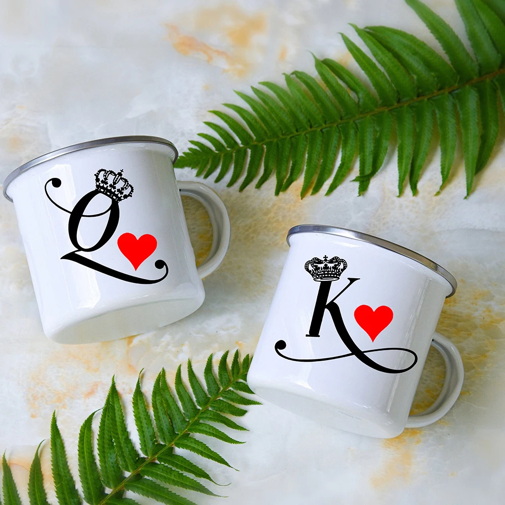 

King and Queen Print Enamel Coffee Tea Mugs Funny Lovers Party Wine Drink Juice Cups Mug Office Milk Water Mug Anniversary Gifts