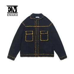 Men Manual Threading Knitted Jacket Korean Streetwear Fashion Loose Casual Vintage Sweater Jackets Cardigan Coat Outerwear