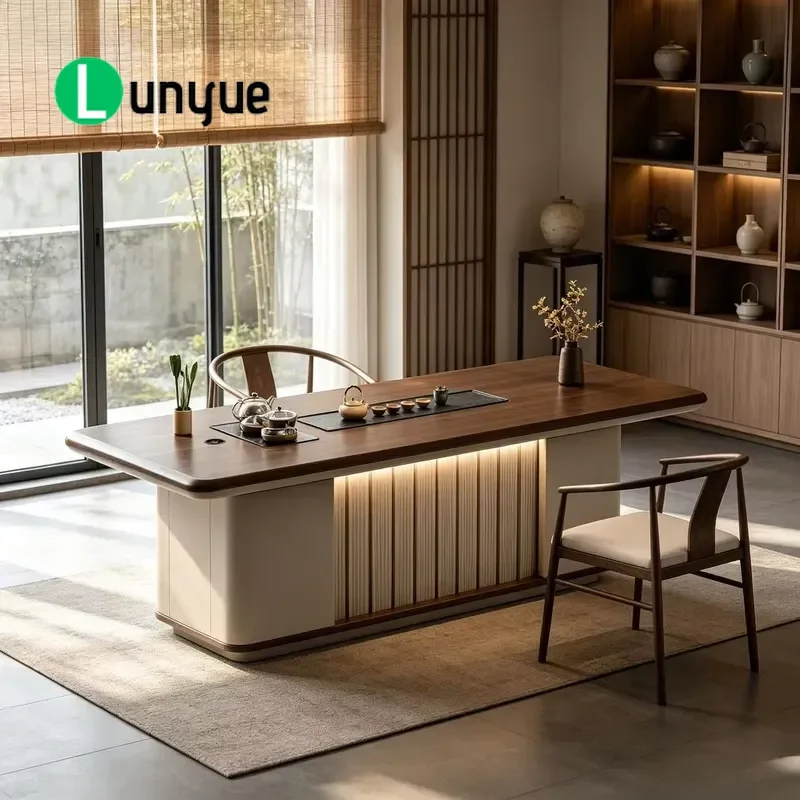 Custom Wooden Coffee Table with Tea Tray Kettle Lift Top Wireless Charging Box for Hotel Living Room Dining Furniture