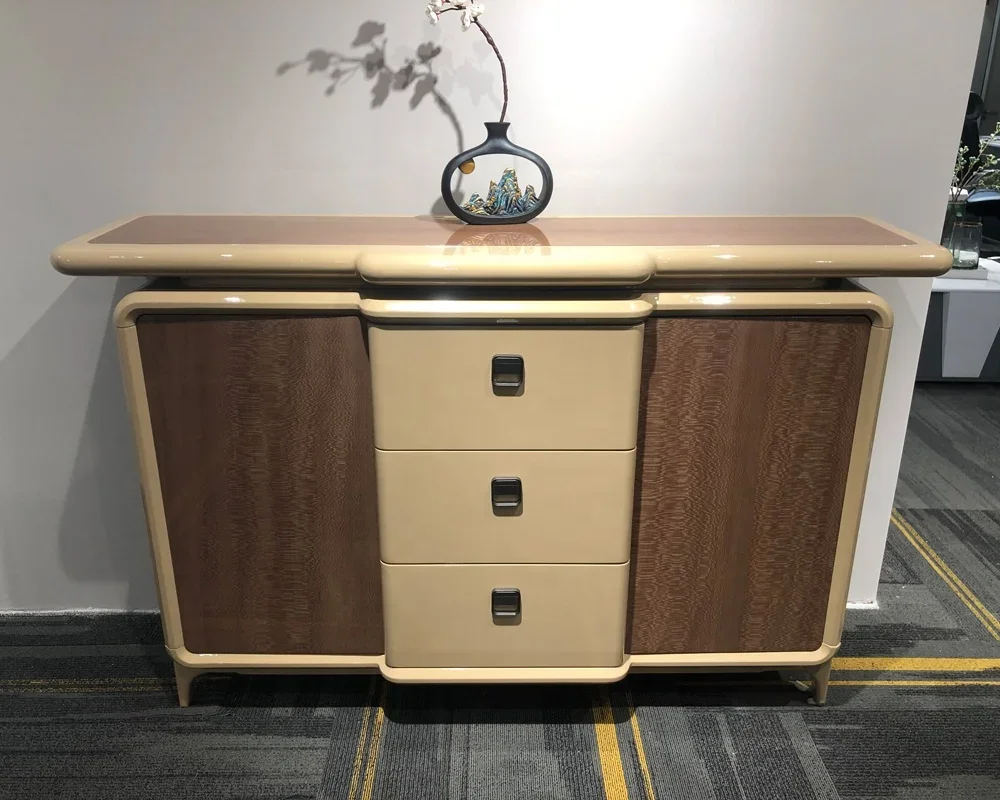Modern luxury chinese style layered storage door LED display low short cabinet