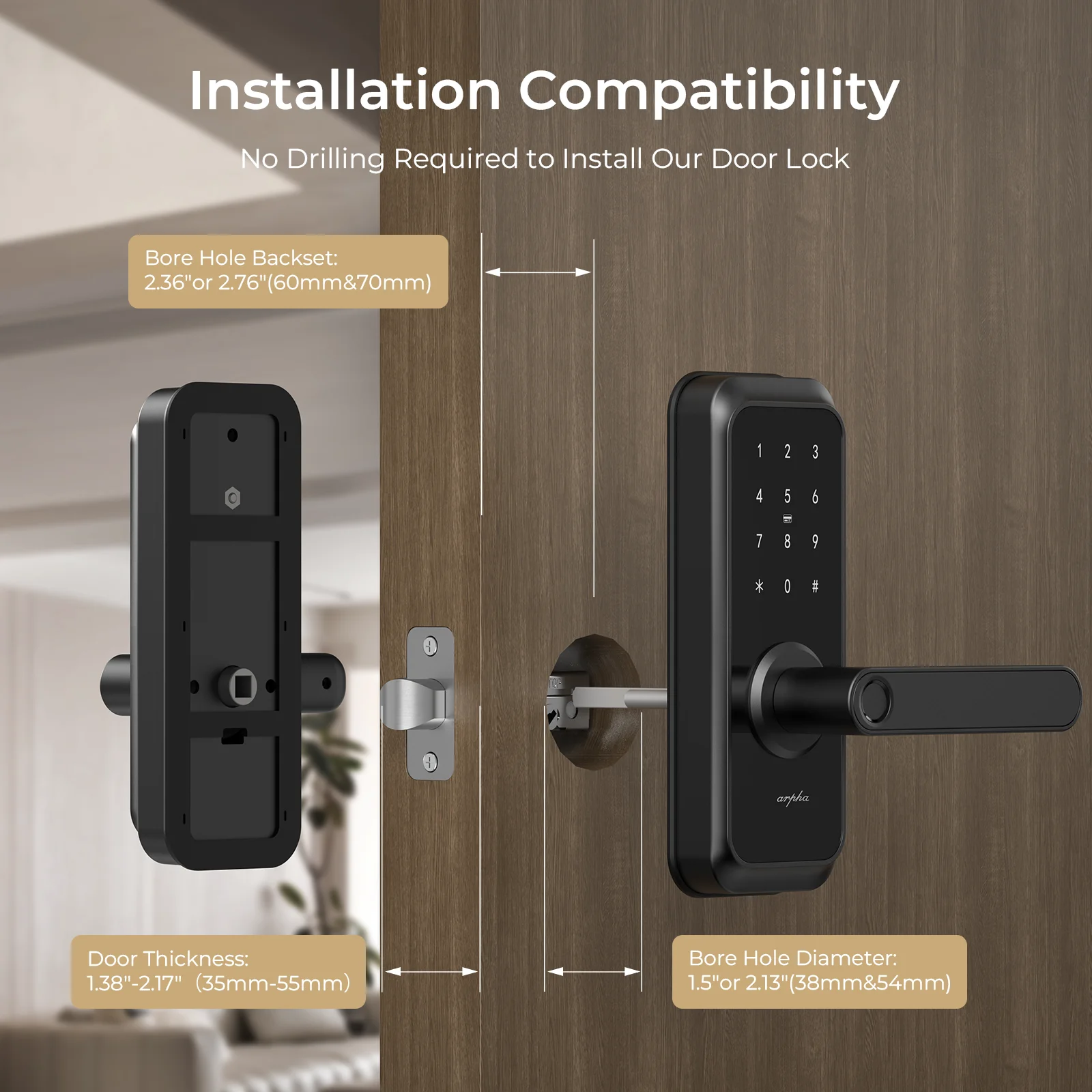 Arpha Smart Lock ‎T228 Keyless Entry Door Lock 5-in-1 Fingerprint Deadbolt Lock Anti-Peep Keypad Code Waterproof Easy to Install