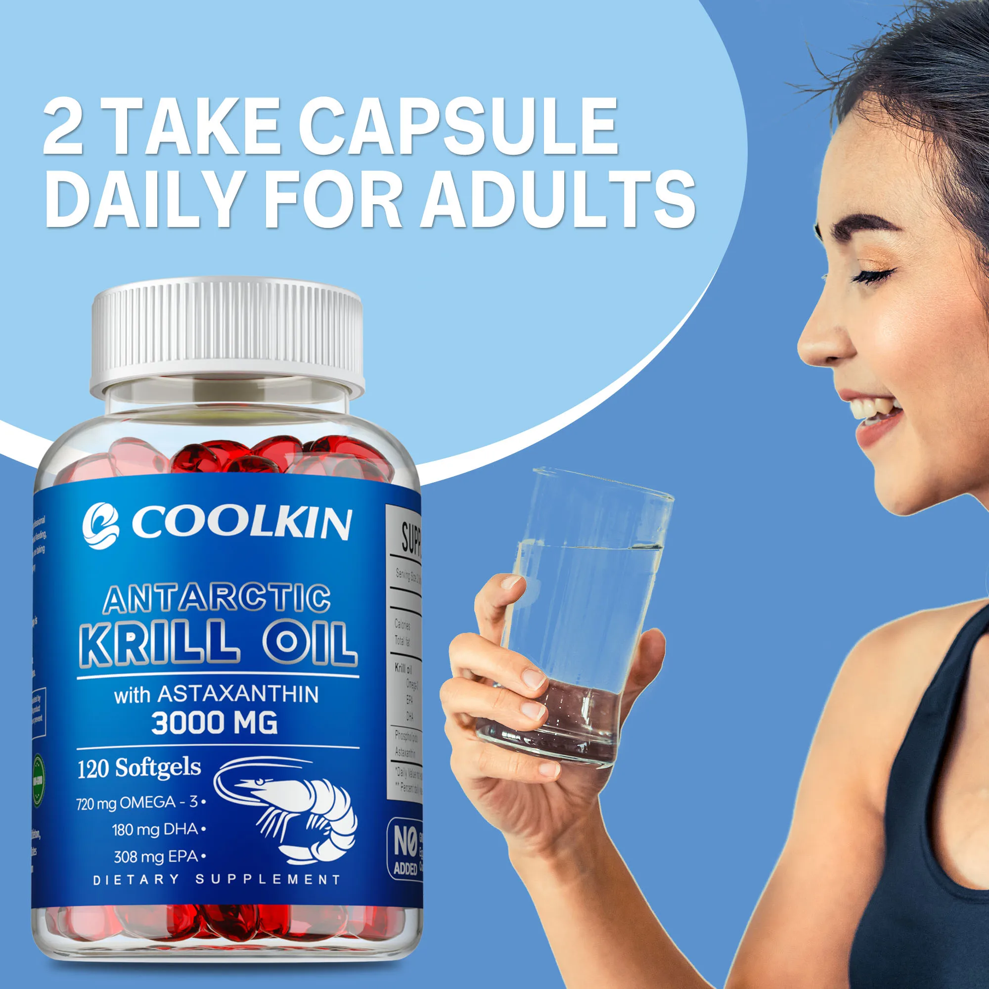 Olio di krill antartico 3000 mg - Omega-3 EPA, DHA, riduce il dolore articolare, migliora la circolazione sanguigna, supporta la salute del cuore e delle articolazioni