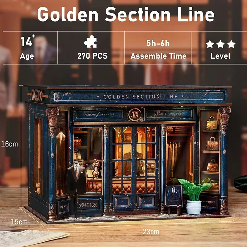 Pawsera DIY Wooden House Figurines Miniature Kits NEW Retro Golden Section Line Home Decoration For Adult Handmade Gifts