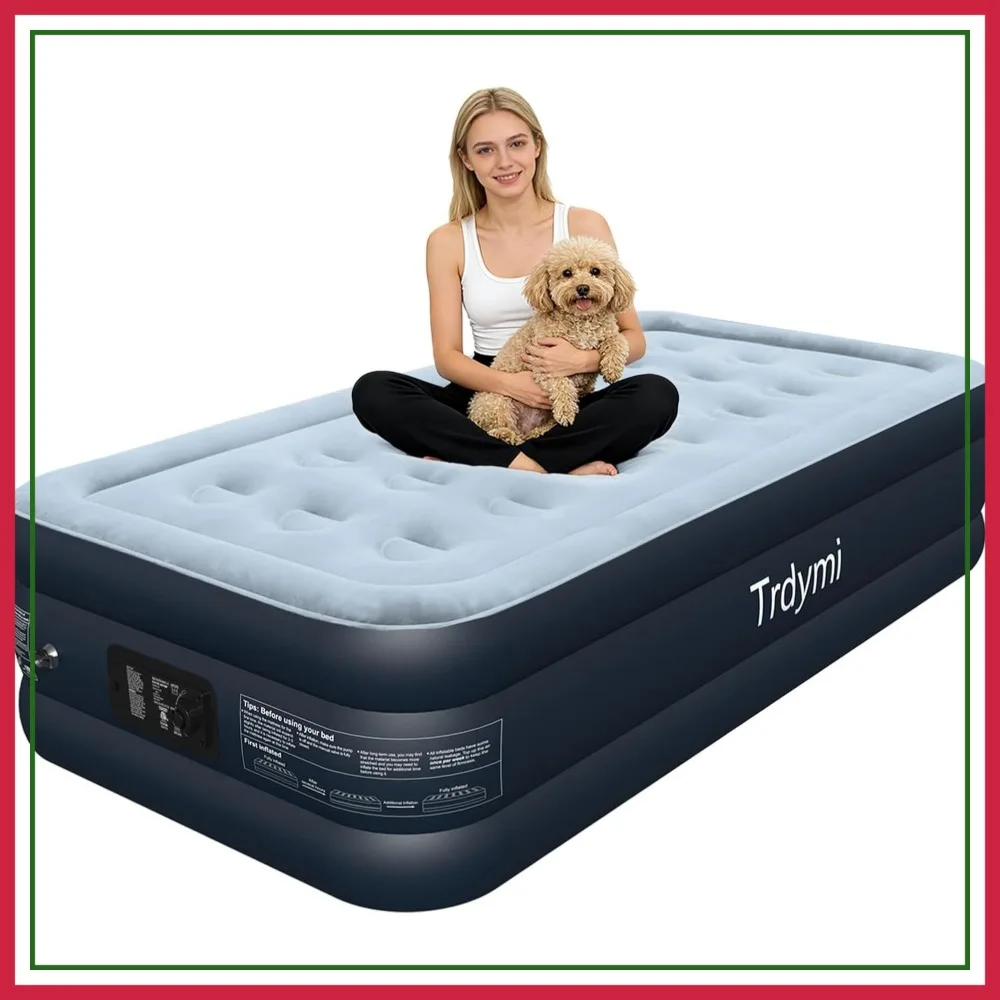 

18-Inch Twin Air Mattress with Built-in Pump, Quick Inflate/Deflate, Leak-Proof, Portable for Camping Guest Bed