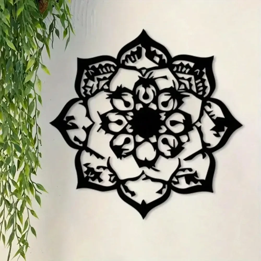 CIFBUY Metal Wall Art Iron Lotus Decor Abstract Mandala Hanging Powder Coated Black White Ironwork For Home Office Room Decor