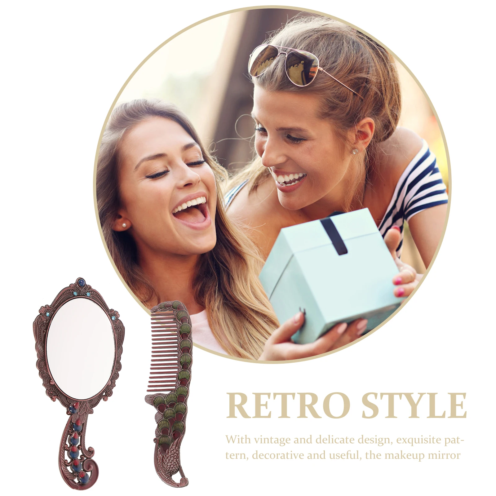 

Vintage Makeup Mirror Set Handheld Mirror with Comb Durable Lightweight Portable for Travel School Gym Pool Desk