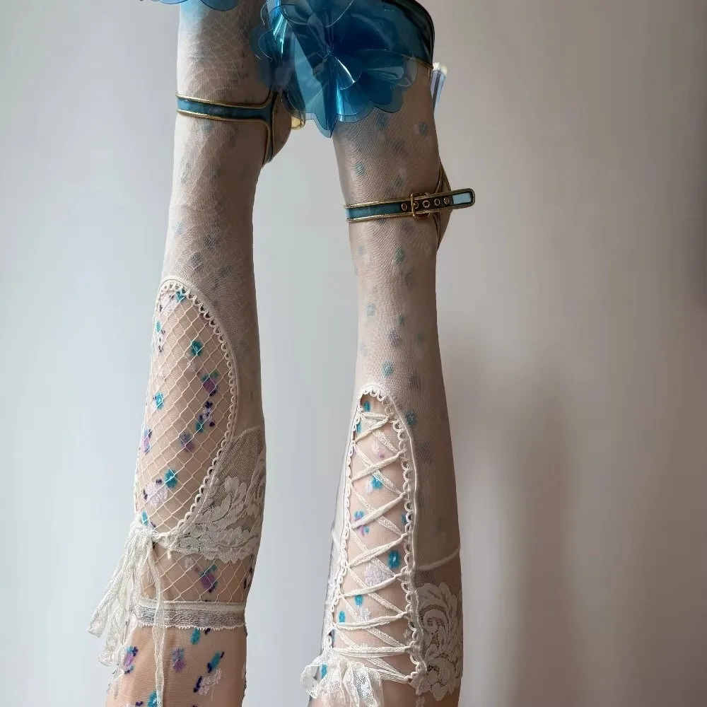 Vintage Lace Tie Stockings Doll Ballet Style Princess Dress Lolita Over The Knee Socks Retro French Sweet Skirt Stockings Gift