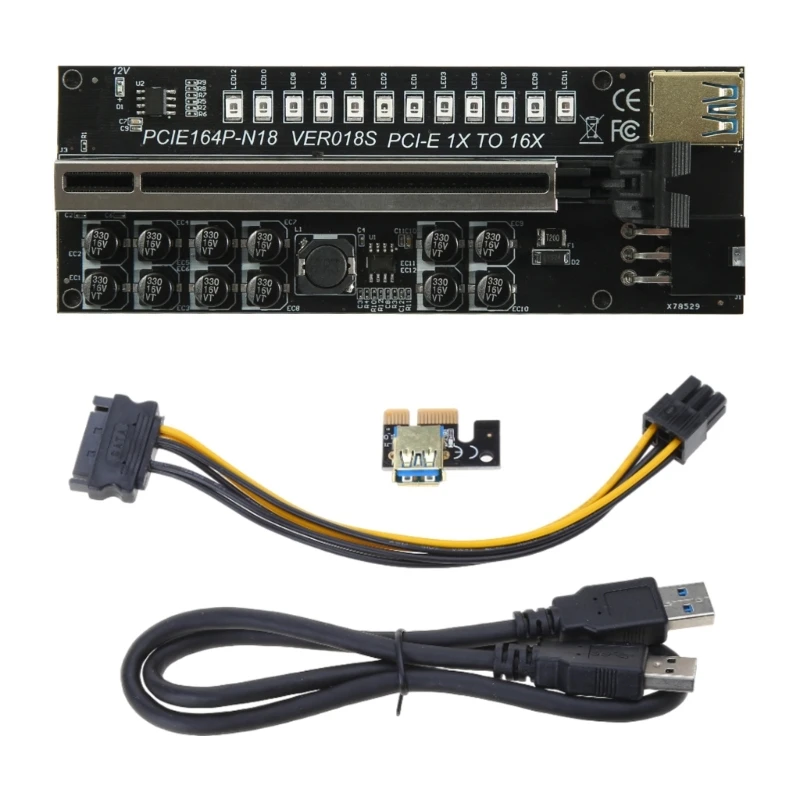 Placa elevadora PCI-E, tarjeta adaptadora 1x a 16x, Cable Alimentación 6 pines, tarjeta elevadora tarjeta gráfica