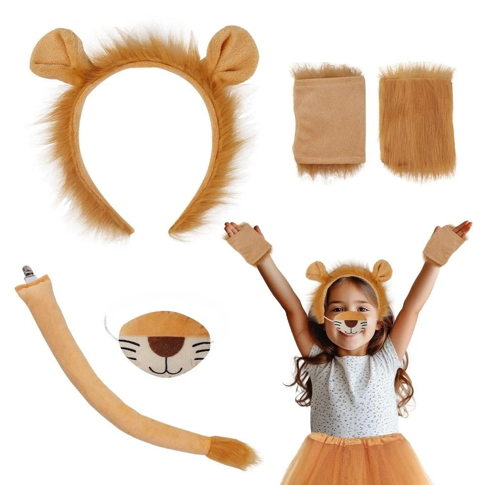 Nuovo set di leoni puntelli per prestazioni loween costume animale fascia orecchie di leone set costume di scena cinese del re leone pasquale