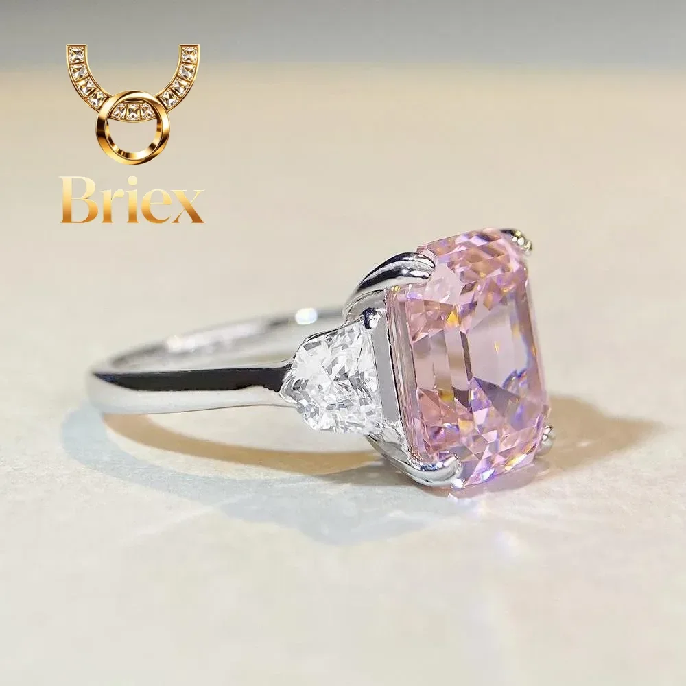 Briex Jewelry Luxury Pink Diamond in PT950 Solid Platinum White Gold Ring, Emerald - Cut Square for Women