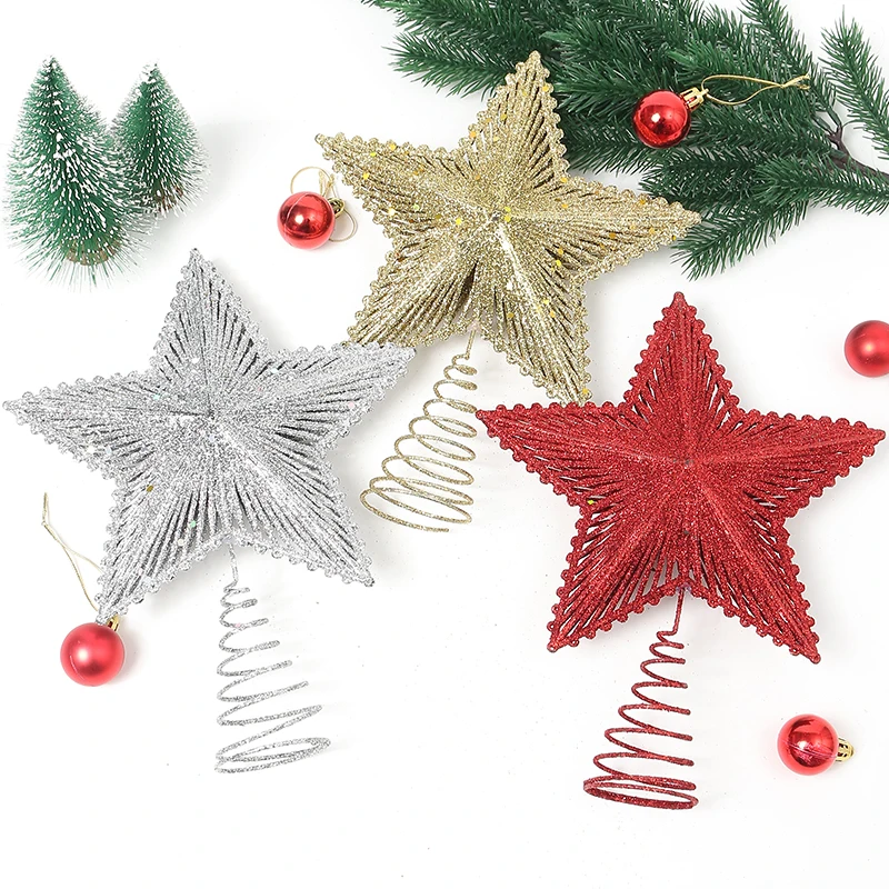 25cm Gold Silver Glitter Christmas Tree Topper Star Christmas Decor Home Xmas Tree Ornaments Navidad New Year 2025 Natal Noel