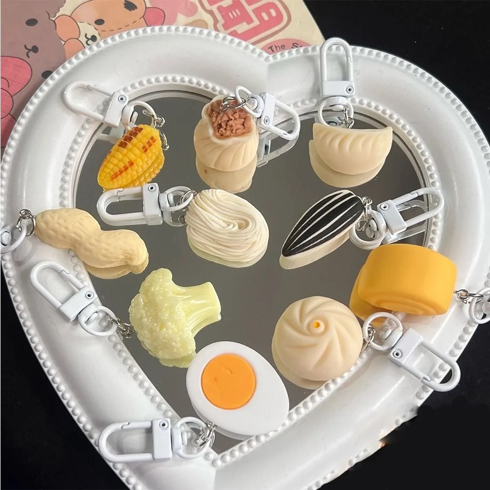 Steamed Stuffed Bun Cute Food Key Chain Corn Eggs Chinese Breakfast Pendant Noodle Acrylic Simulation Food Key Ring Decoration