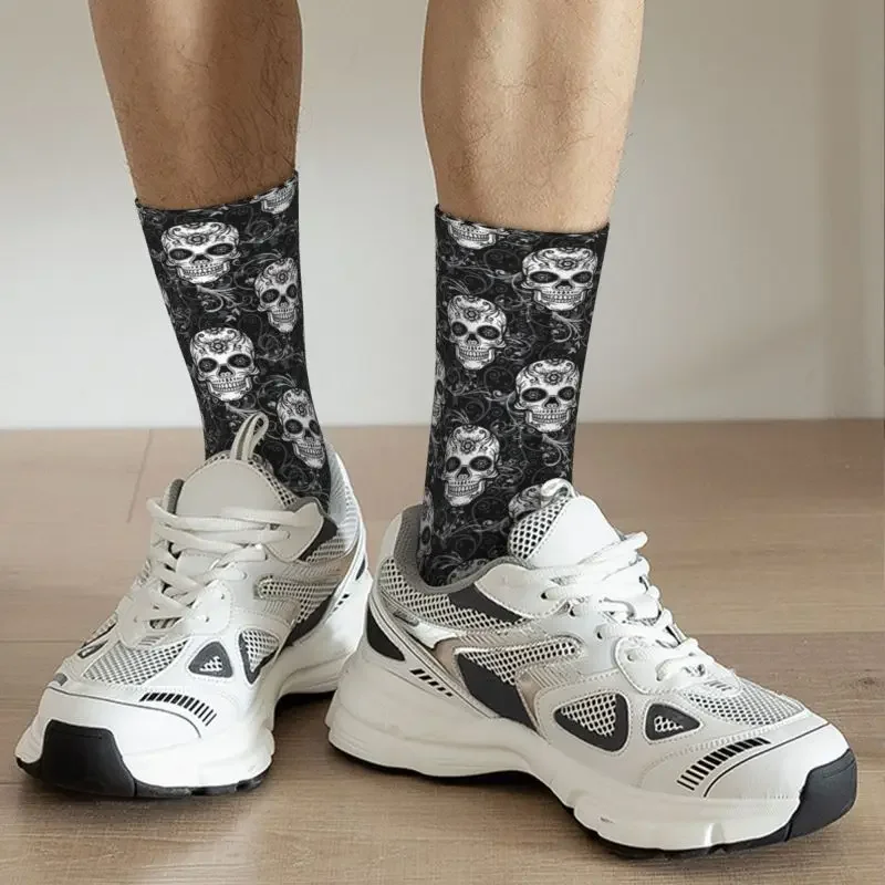 Funny Roses Flower Death Skull Pattern Socks Men Male Women Warm Breathable 3D Printed Basketball Sports Socks