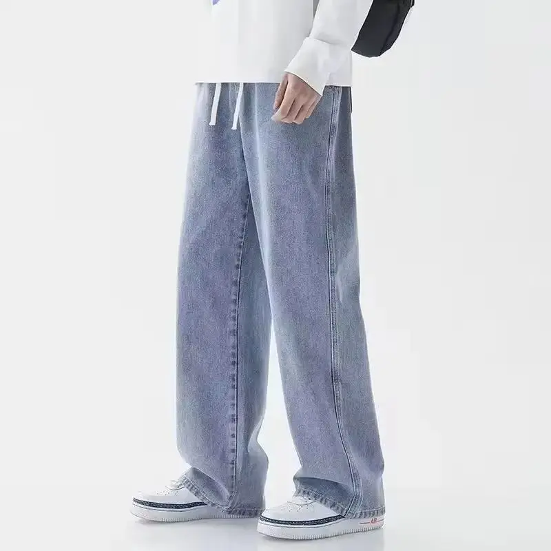 Jean Long décontracté pour hommes coréens, classique, droit, Denim, jambes larges, couleur unie, bleu clair, gris, noir, nouvelle collection 2024