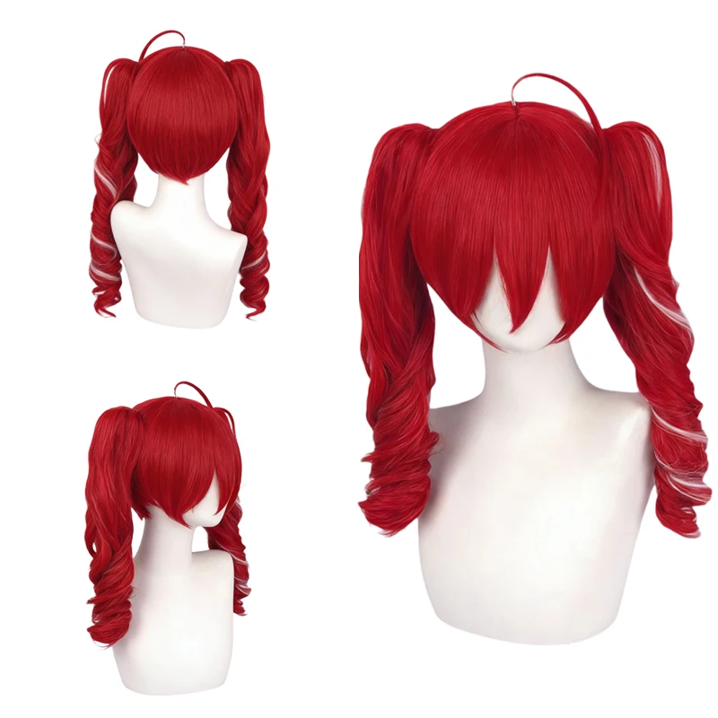 

No Trim Kasane Teto Cosplay Wig Red White Highlight Double Ponytail Long Curly Wig Stylable Anime Heat Resistant Synthetic Wig