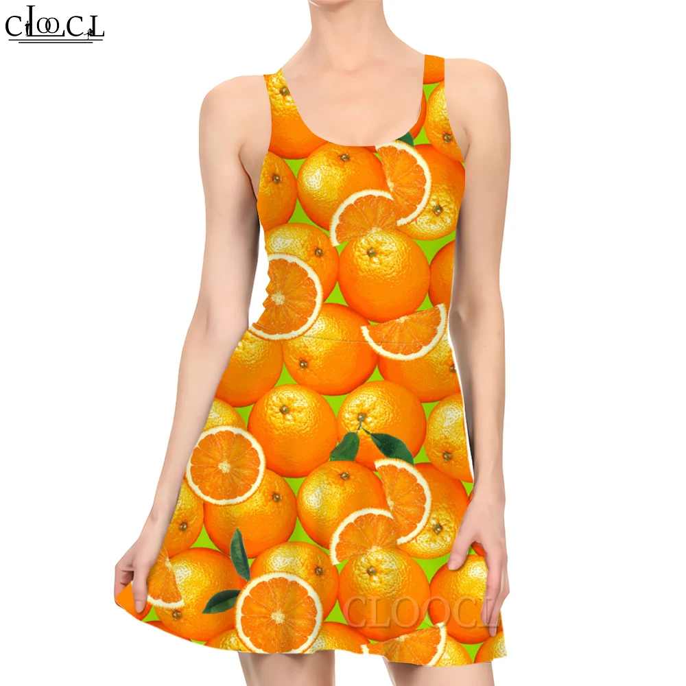 

CLOOCL New Women Summer Casual Short Dress Streetwear Orange Print Beach Party Mini Dresses Female Clothing Sleeveless Sundress