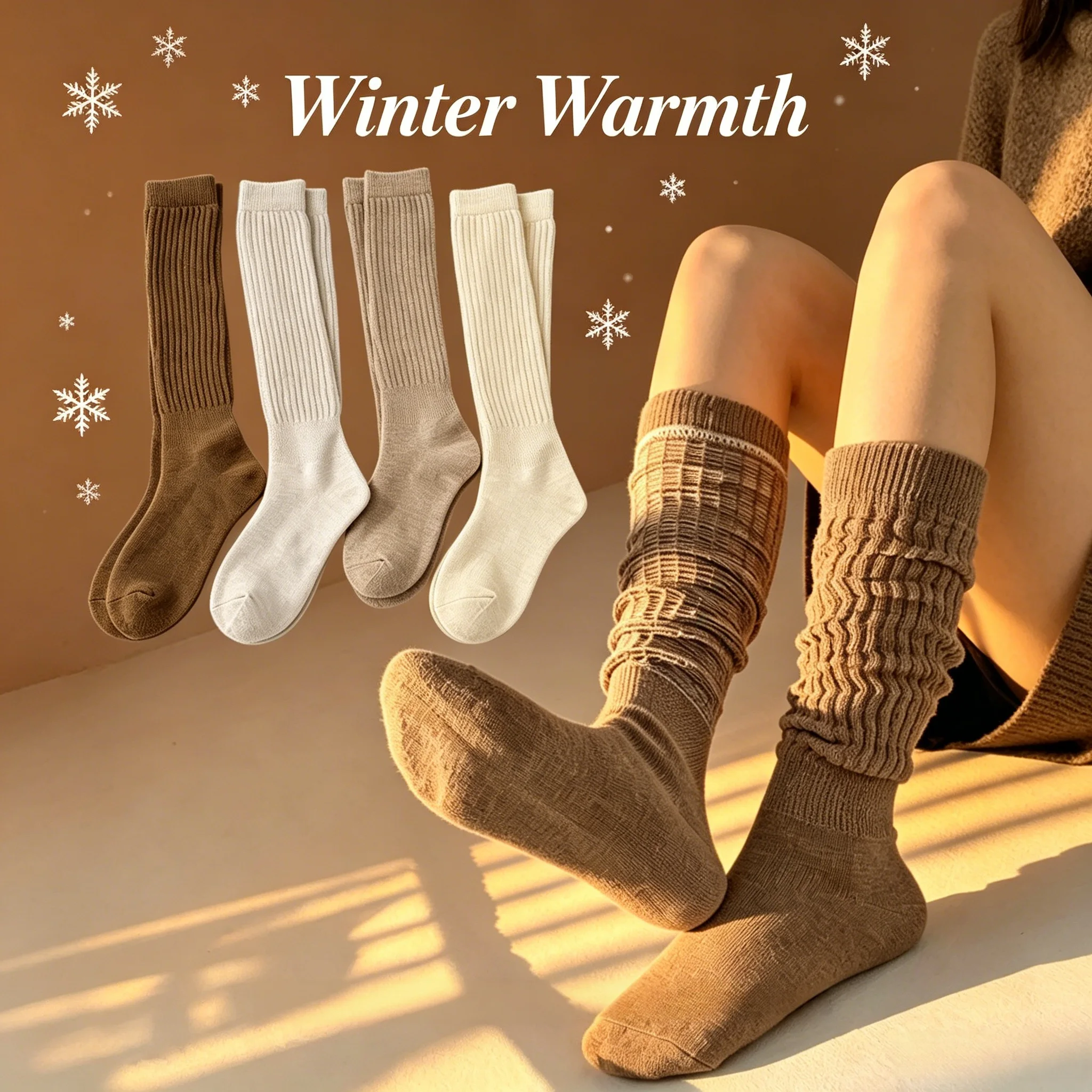 4pair Fall Women Winter Warm Thermal Knee High Socks Thick Fleece Lined Terry Slouchy Socks, Sole Solid Yoga Pilates Floor Socks