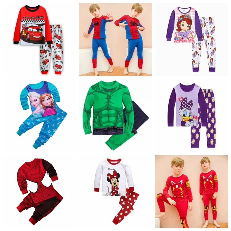 

Boys Girls Clothes Set Mickey Minnie Mouse Spiderman Mcqueen Cars Pyjamas Long Sleeve Toddler Cotton Kids Pajamas Suit Sleepwear