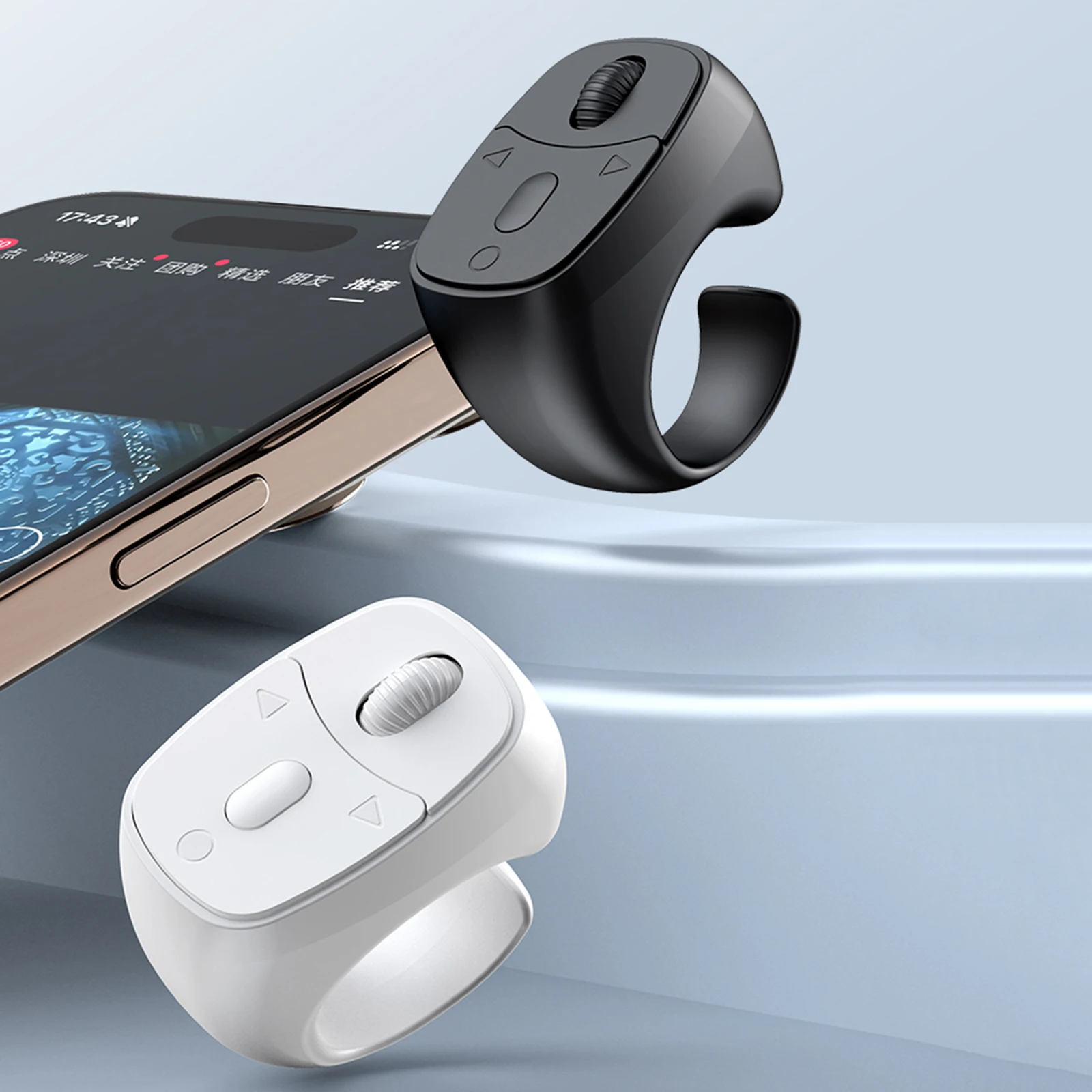 BT 5.3 Fingertip Ring Remote Control Video Flipping And Browsing Fingertip Remote Control Wireless Camera Shutter Selfie Button