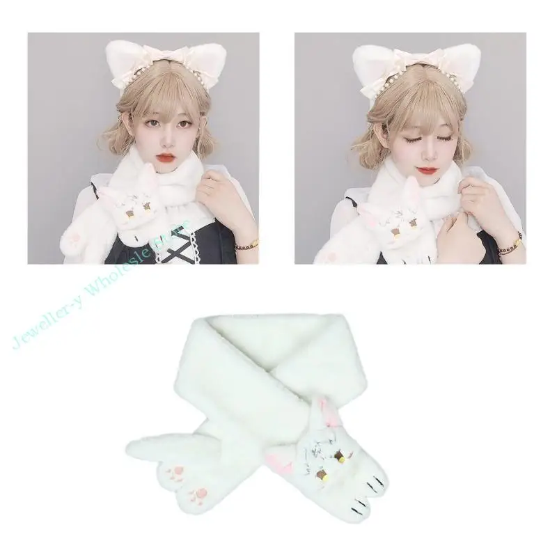 R7uf Furry Kitten Plush Scarf Girl Animation Costume Props Neckerchief Foto Neckwear