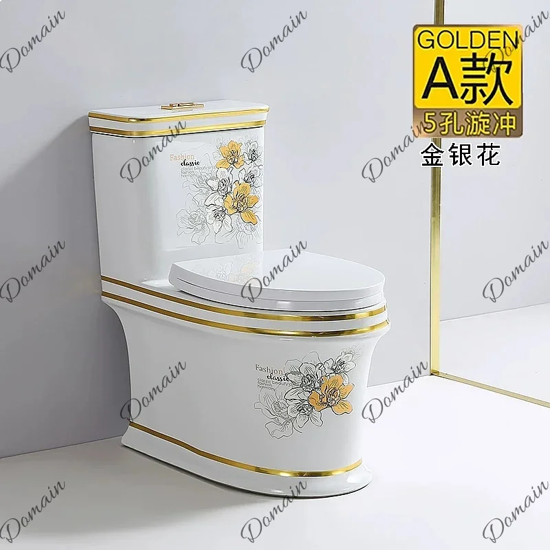 80 N Hot Sale Home Colorful Gold Five-Hole Super Swirl Siphon Toilet Anti-Clogging Flushing Quiet Toilet
