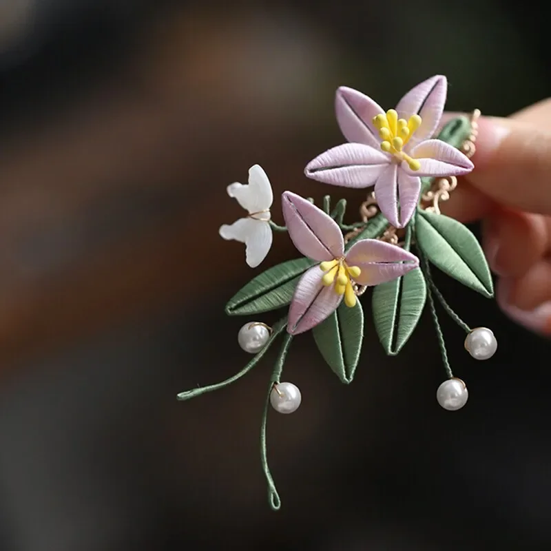 Guofeng headdress handmade flower-wrapped hairpin edge clip Song Hanfu cheongsam headdress daily Chinese matching clip ancient s