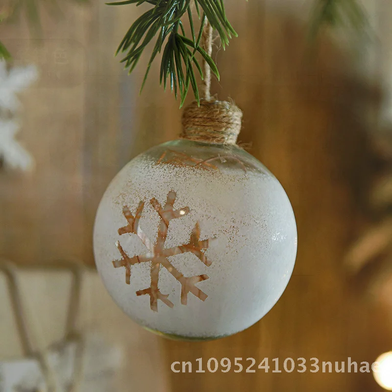 

8cm Glass Christmas Ball Pendant with Snowflake Pattern European American Style Hanging Ornament for Tree Decoration
