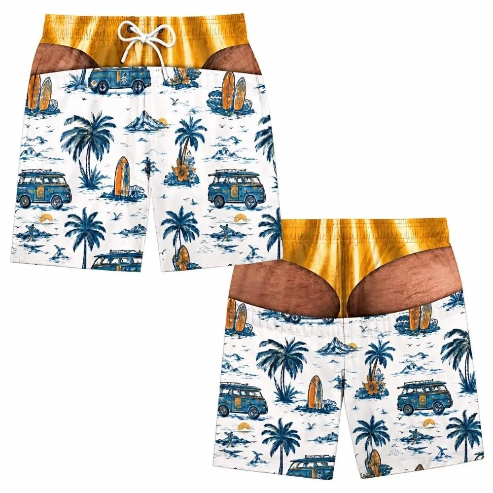 Casual Fake Butt Swim Trunks for Men 3D Print Hilarious Summer Board Shorts Lightweight Elastic Waist Beach Shorts Summer Wear