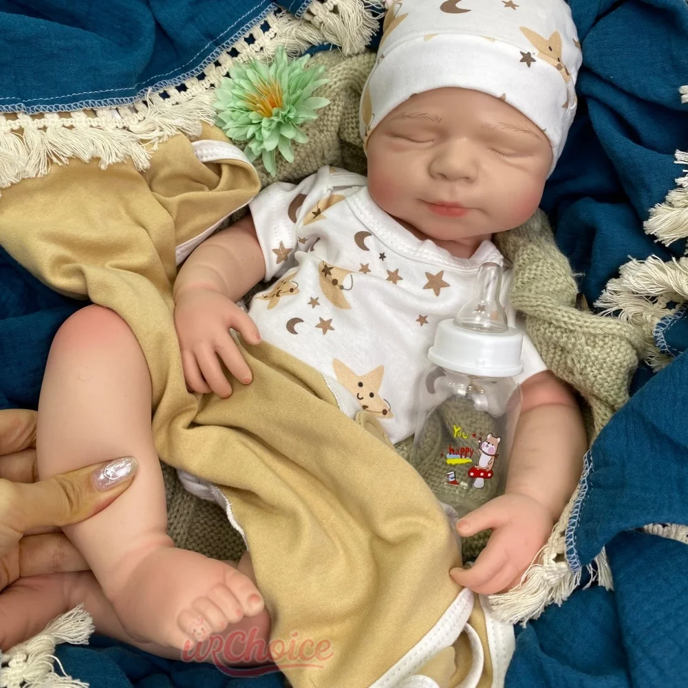 High-Simulation 20inch Full Silicone Reborn Doll Easy to Clean Can Use Pacifiers Weighted Newborn Doll for Collector