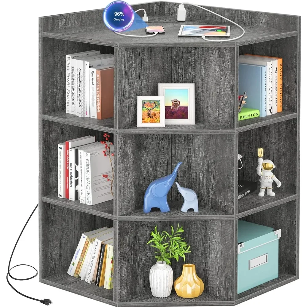 

Corner Cube Toy Storage for Small Space Shelf Wooden Corner Cubby Bookshelf With 9 Cubes for Playroom Bookcase Living Room Home