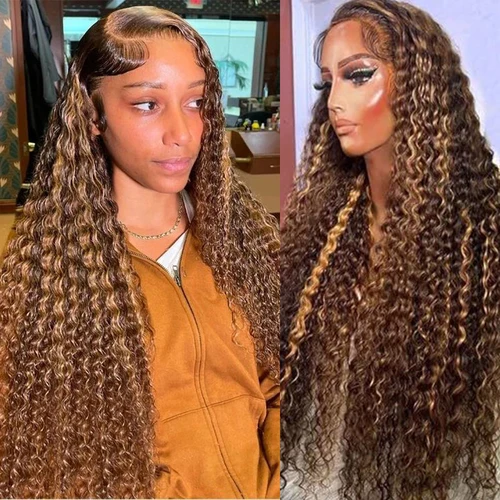 Imagen 1 del producto Peluca ombré 250% con resaltado de Piano, 30/40 pulgadas, 13x6 Hd, peluca Frontal de encaje, agua 13x4, cabello humano Remy rizado profundo sin pegamento