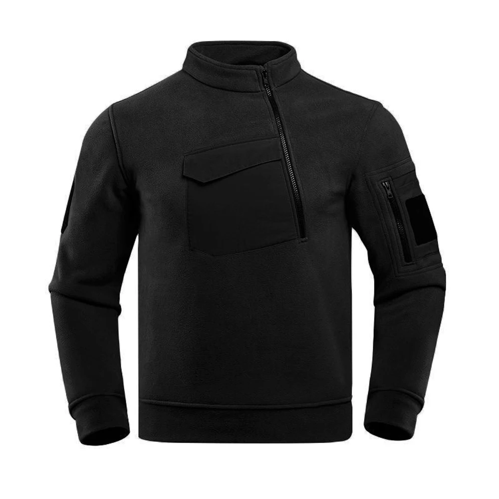 Winter Mens Polar Fleece Tactical Jacket Man Half Zip Softshell Pullover Sweatshirt Men Multi-pocket Thermal Windbreaker Jackets