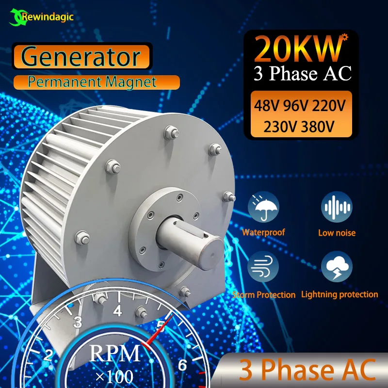 

Factory 30KW Electric Generator 380V 230V 120V 220V Low RPM Alternator Permanent Magnet Rare Earth Turbine 30000W With Base