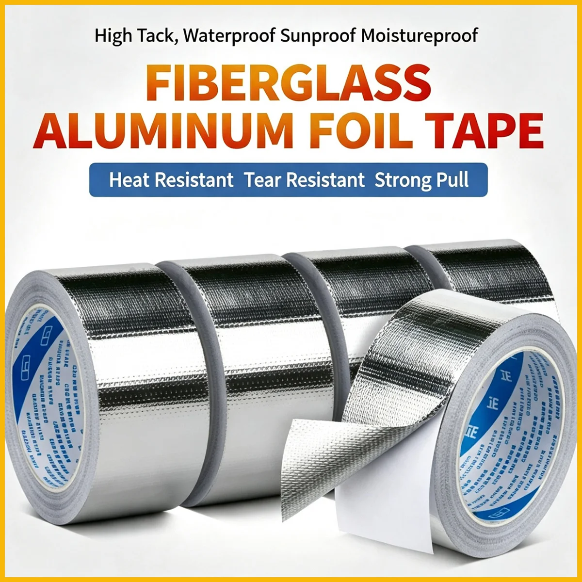 Fiberglass Reinforced Aluminum Foil Tape Heat Resistant Waterproof UV Protection for Pipe Insulation Exhaust Sealing