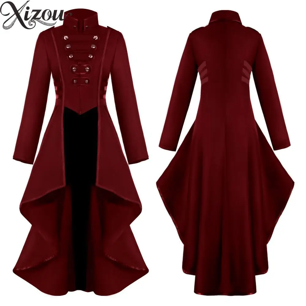 Retro Medieval Steampunk Gothic Cosplay Women Tailcoat Victorian Button Long Sleeve Coat Corset Military Army Uniform Warm 2026