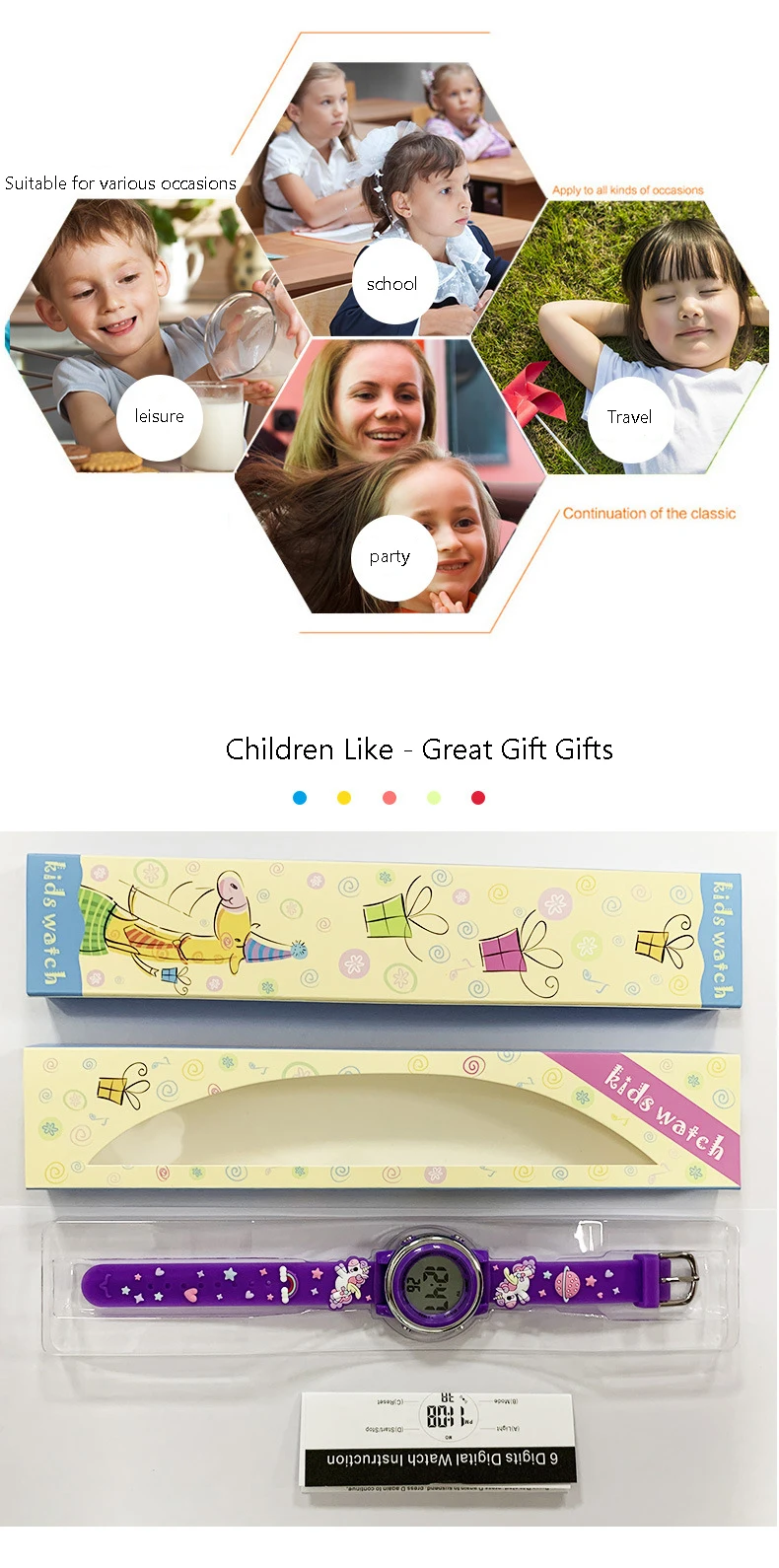 UTHAI C12 Children's Watch Student Multi Functional Sports Kids Girl Cute Cartoon Waterproof Alarm Clock LED Electronic Watches