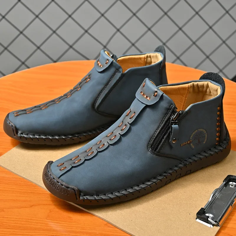 

Autumn and Winter Men's Casual Leather Shoes Outdoor Hand Sewn High Top Sports Shoes Loafers Men