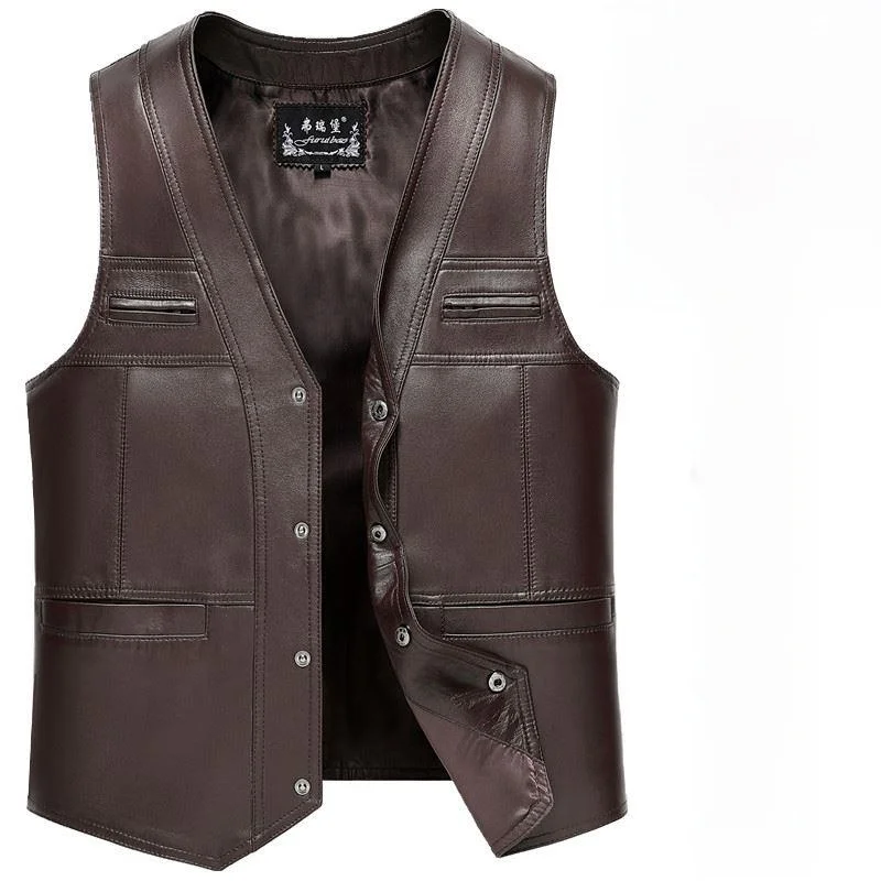 

Real Leather eepskin Vest Men's Casual Dad Sle Jaet Middle-Aged And ly Spring Autumn Leather Vest Busin Casual