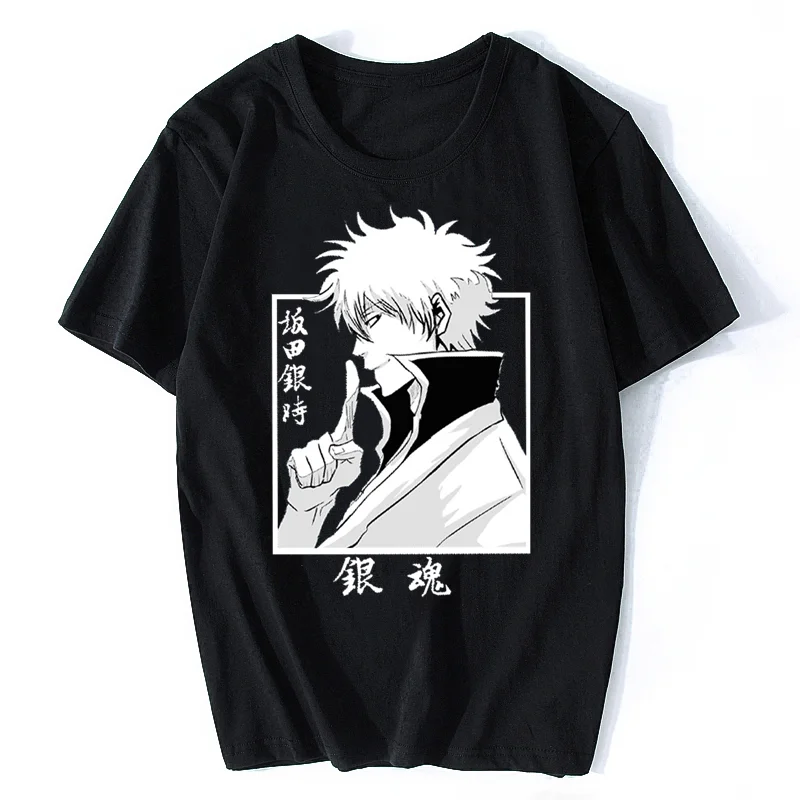 Gintama Sakata Gintoki Cool Men Summer Casual T-shirt Anime Cotton T-shirt Hip Hop Tshirt Tees Oversized Harajuku Streetwear