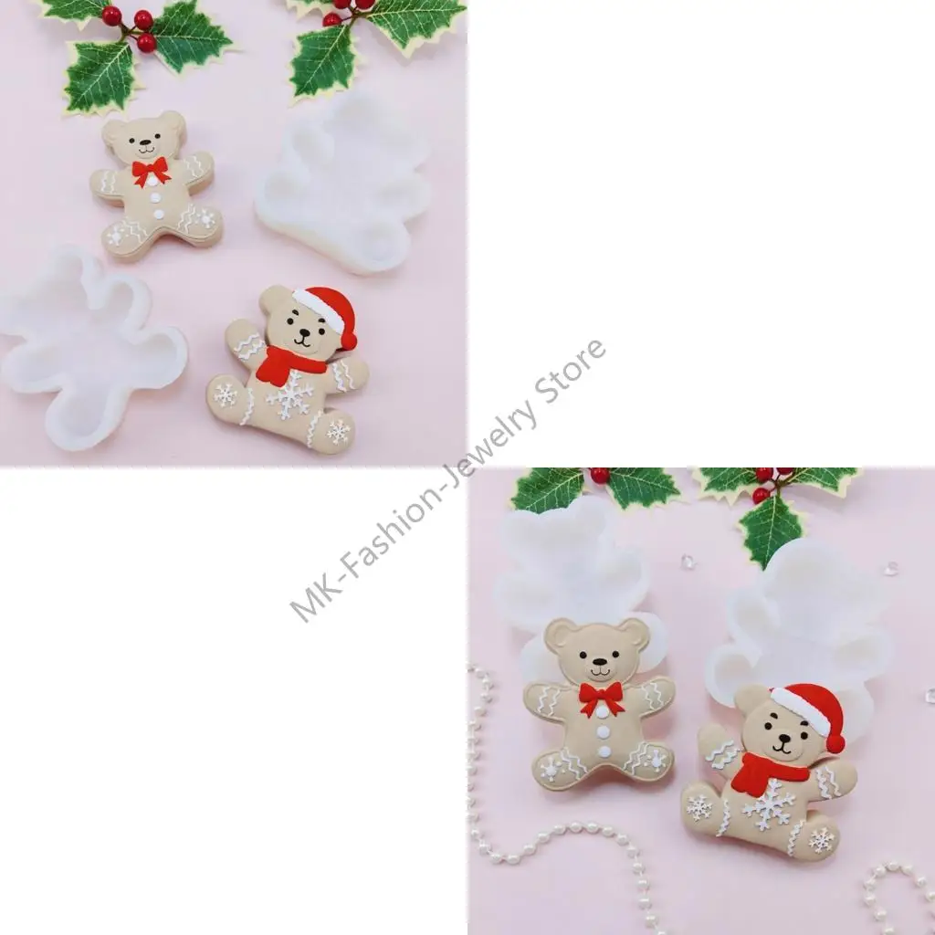 

Q6PF Christmas Themed Bear Shaped Mold Silicone For Baking Chocolate Soap Crafting Holiday Kitchen Gadget